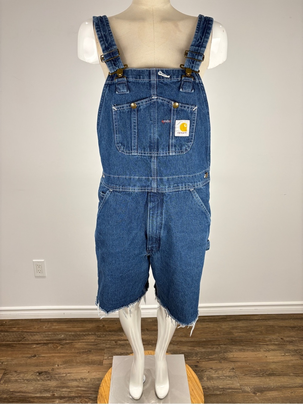 Carhartt Men's Upcycled DIY Cutoff Overalls Denim Shorts Blue 30